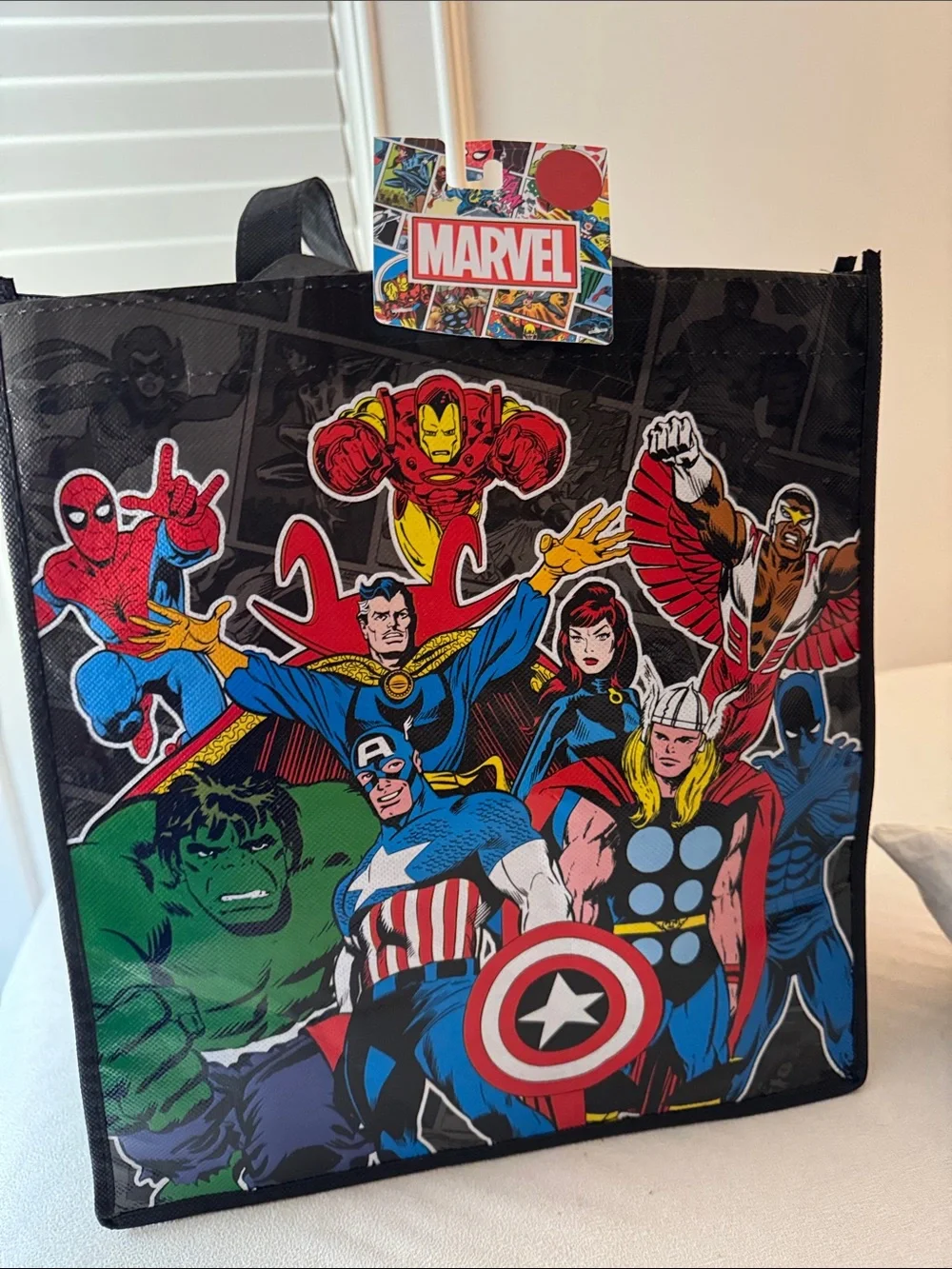 Marvel Black Tote Bag with Multicolor Superhero Art